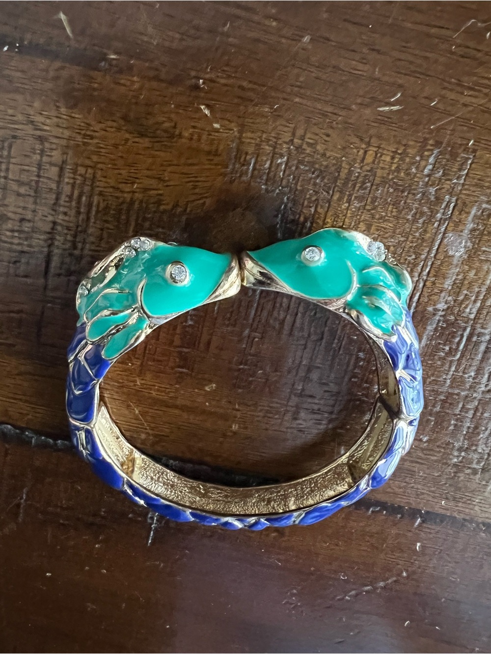 Turquoise and Blue Enamel Fish Head Capri Stretch Bracelet—great condition!